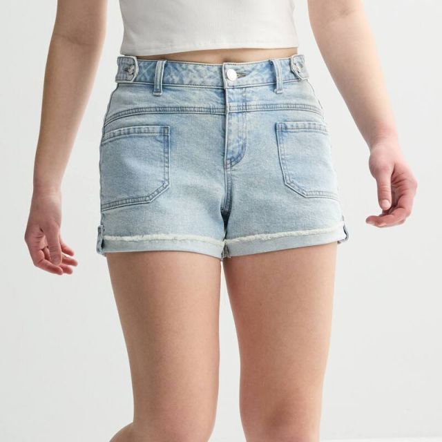 【送料無料】 エスオー レディース ハーフパンツ・ショーツ ボトムス Juniors' SO Mid-Rise Curvy Utility Jean Shorts Super Light Wash