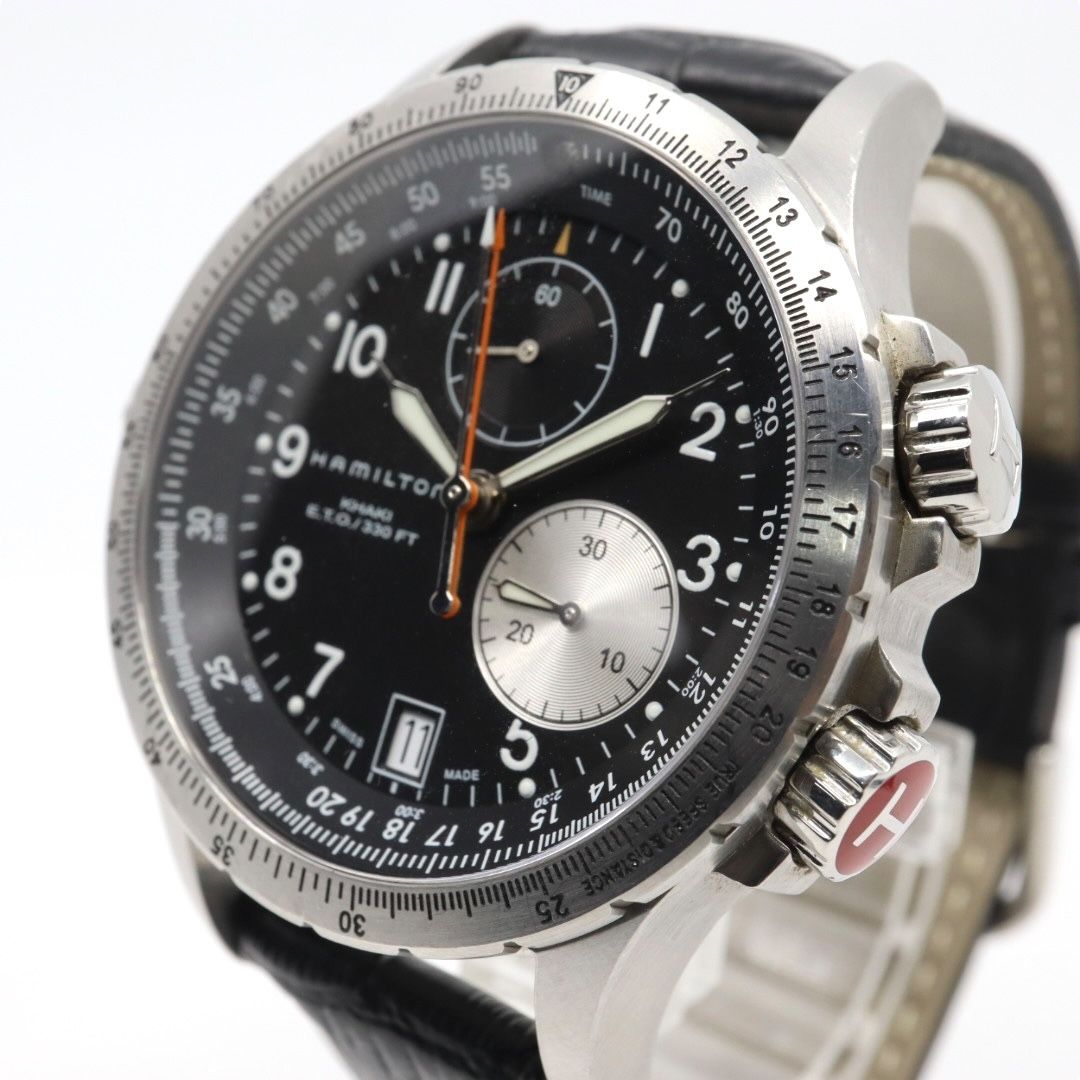 電池交換済 ハミルトン Estimate Time Over カーキ E T O H 776120 腕時計 メンズ クロノグラフ クォーツ 黒文字盤 レザー アナログ アビエーション パイロットウォッチ スイス製 G 3