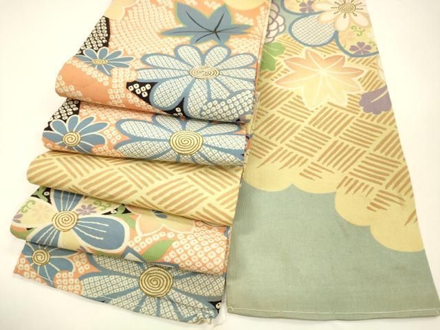 平和屋着物●アンティーク 大正ロマン 半幅帯 駒刺繍 流水鹿の子草花文 正絹 DAAY8067cm