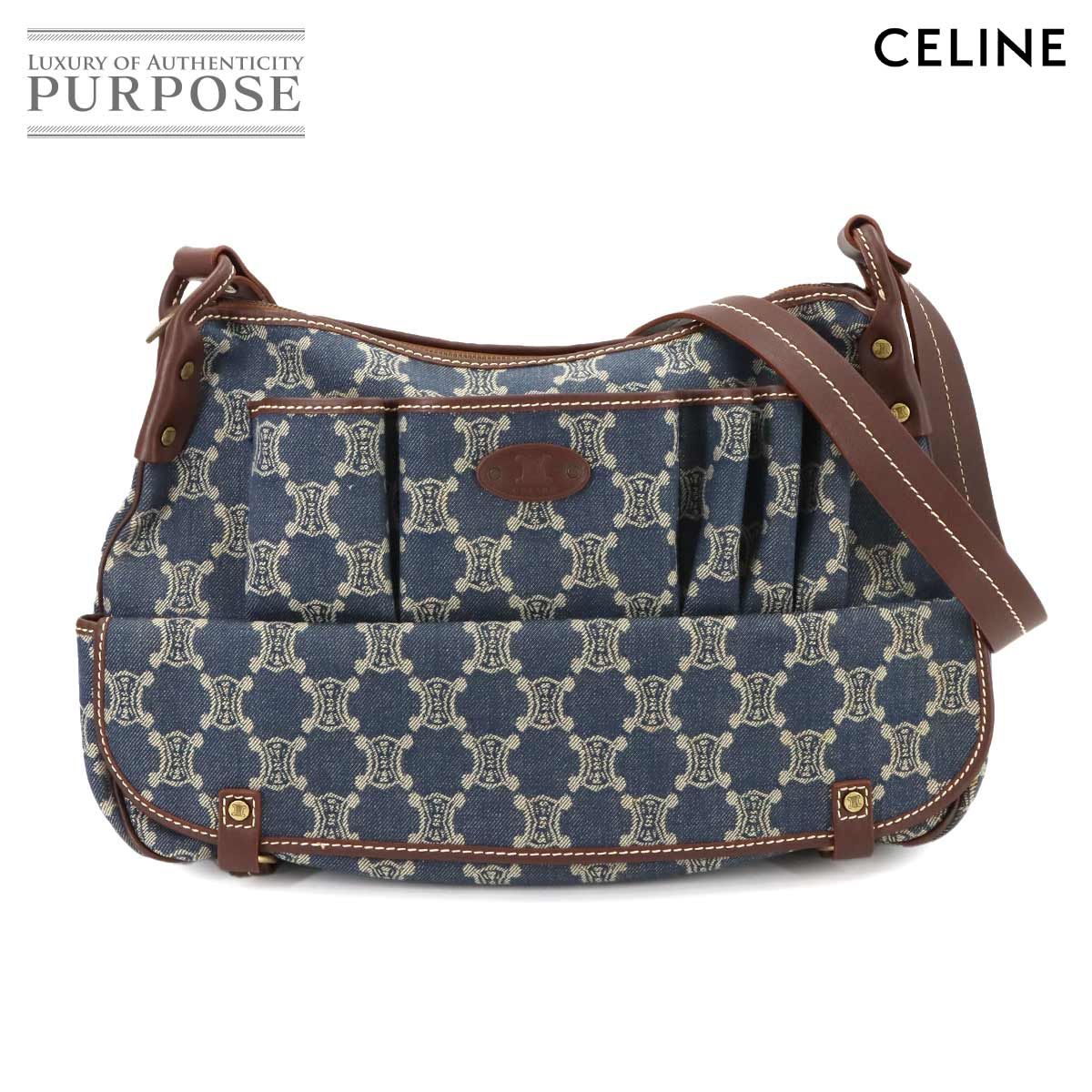 新品同様 セリーヌ CELINE マカダム ショルダー バッグ デニム