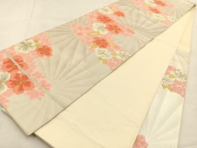 袋帯 豪華唐織 花柄 素敵なデザイン 六通 正絹 U-5854 袋帯 正絹 六通 唐織 金箔 豪華な花の刺繍 帯 つ-127