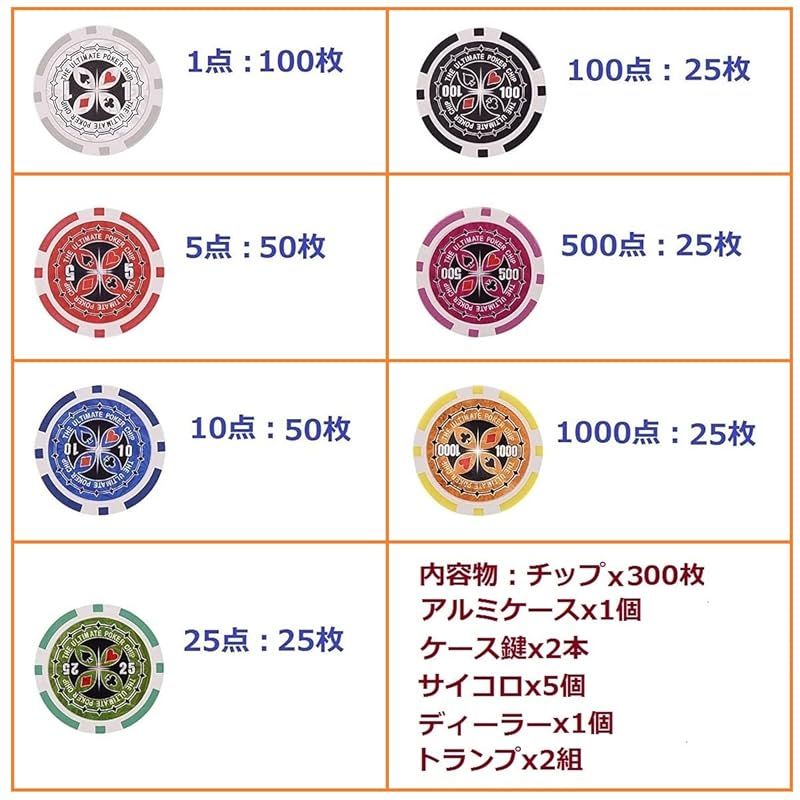 COSTWAY ポーカーセット 数字入り 300枚チップ ポーカーチップ