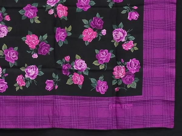 【美品】Christian Dior 薔薇 花柄 大判スカーフ ストール 肩掛け クリスチャンディオール Christian Dior 美品 スカーフ ストール