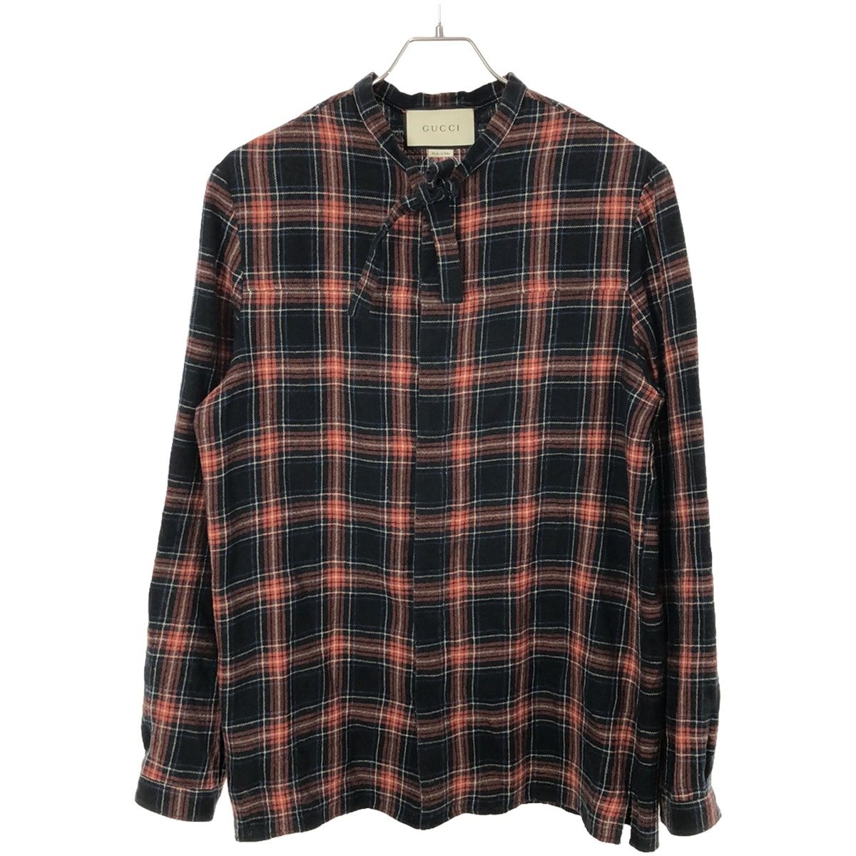 GUCCI グッチ リボンカラー　チェックシャツ レッド×ブラック GUCCI グッチ リボンカラーチェックシャツ レッド×ブラック