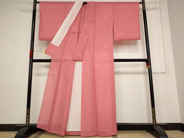 平和屋着物 夏物 色無地 絽 楓紋紗 真朱色 正絹 AABB8639st