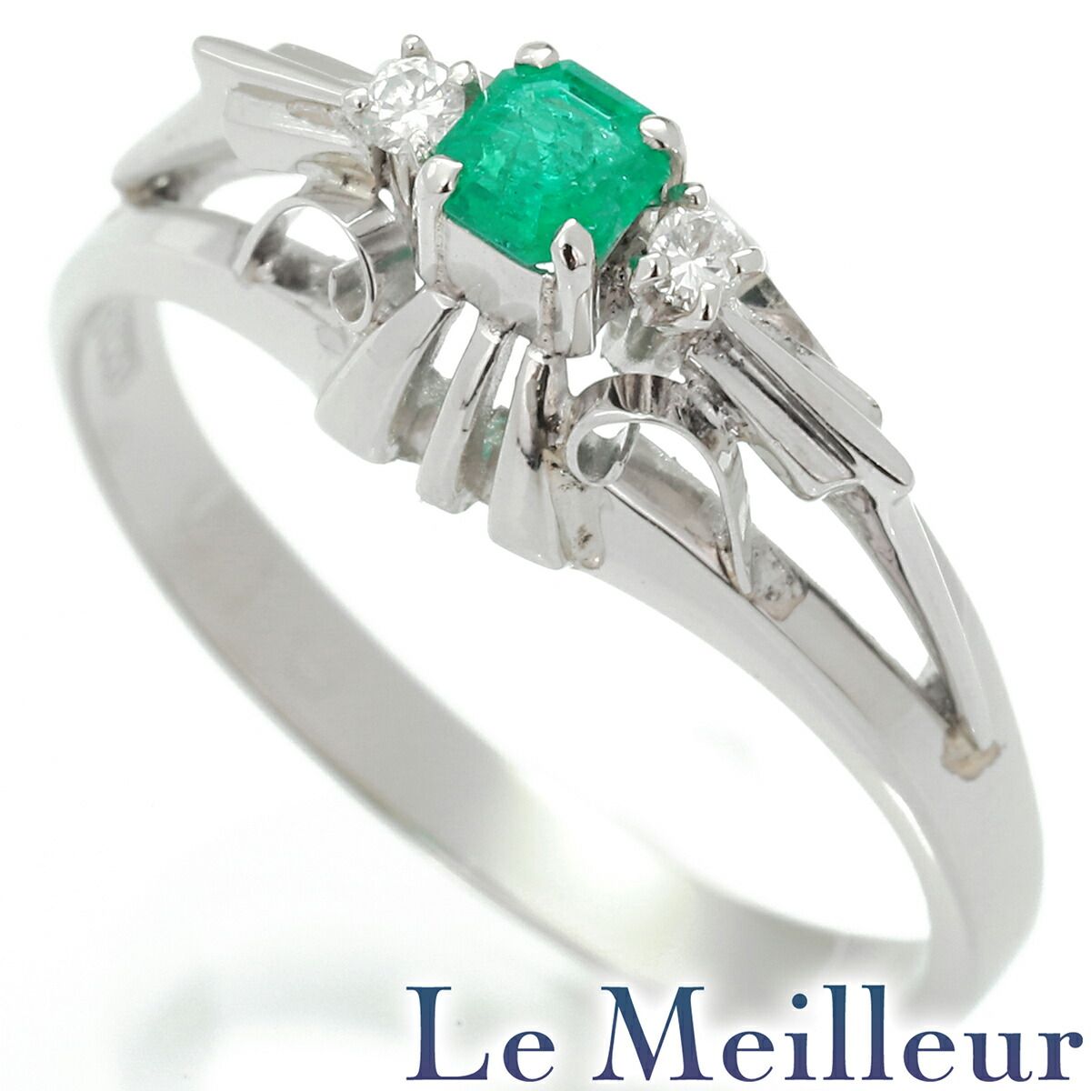 リング 指輪 エメラルド ダイヤモンド Pt900 12号 中古 プレラブド