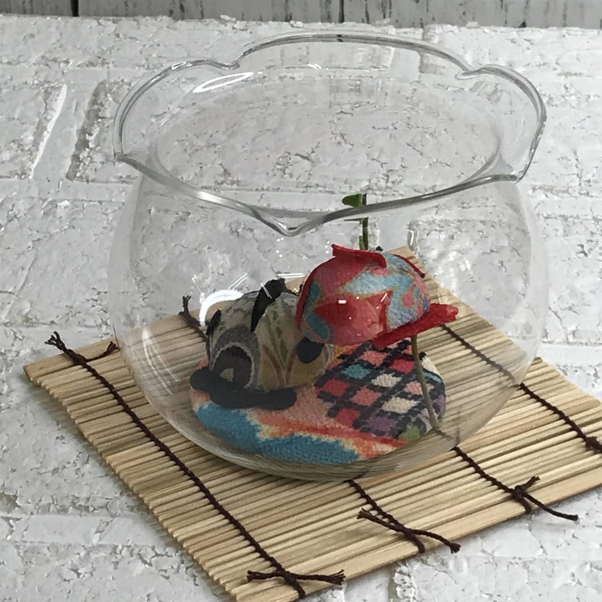 金魚鉢☆和柄丸金魚2匹☆龍虎堂☆リュウコドウ☆ちりめん細工