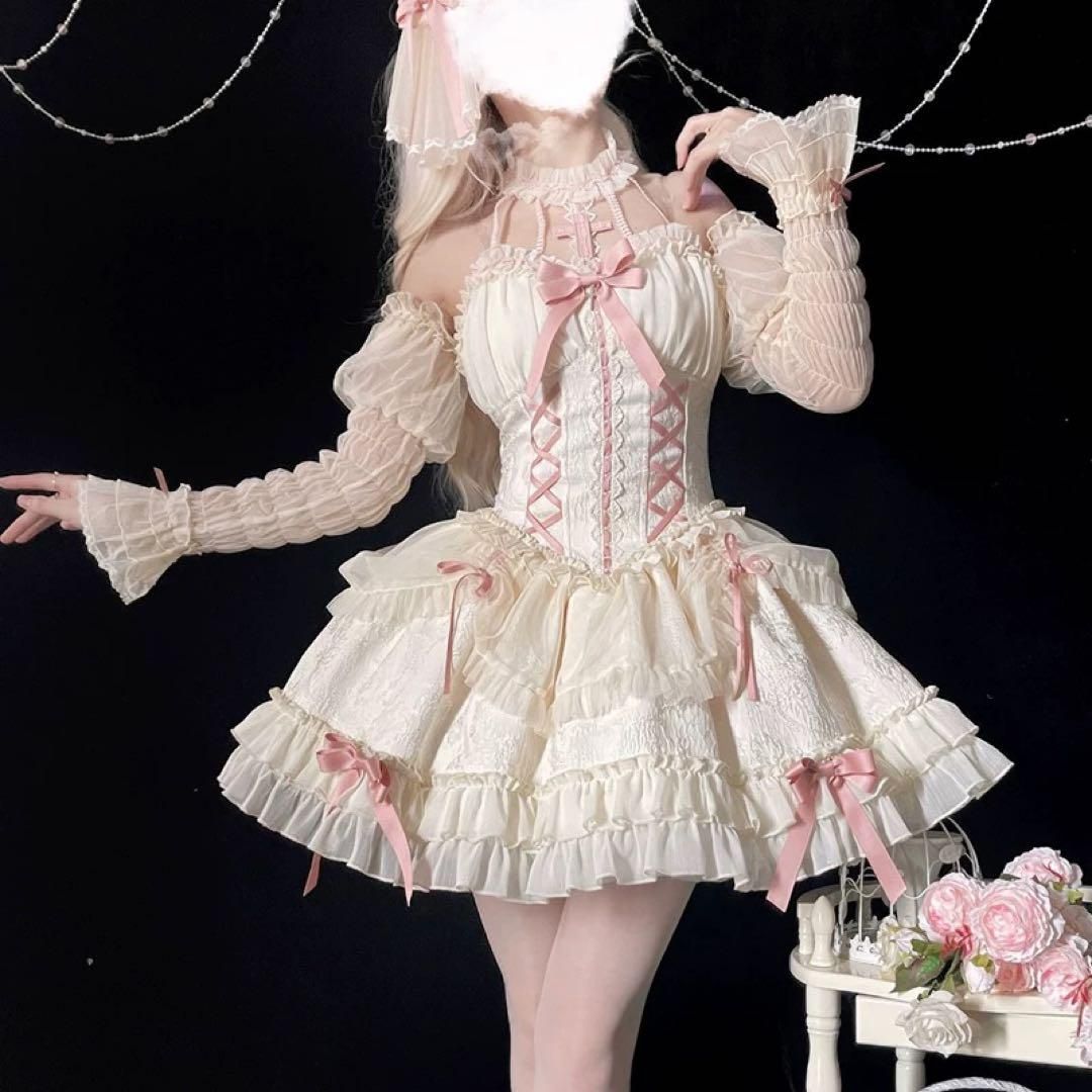 【ロリータ】りんご柄ギンガムJSK 水色×赤リボン 甘ロリ撮影・お出かけにも◎ ロリータ】りんご柄ギンガムJSK 水色×赤リボン 甘ロリ撮影