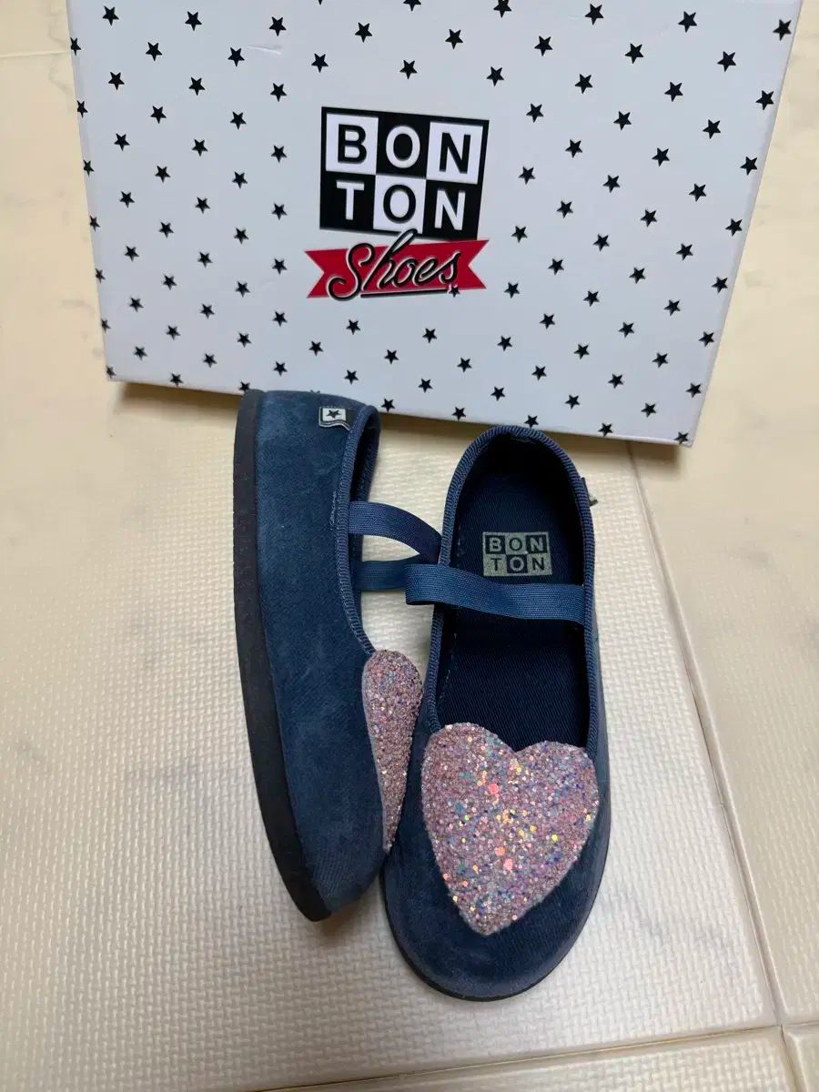 ボントン グリッターハート メアリー ジェーン 青 28 サイズ