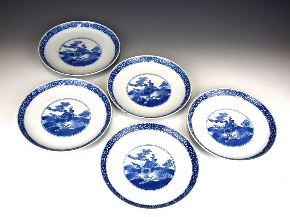 蔵C9622】古美術 古伊万里 染付菊水七寸皿 五枚 当時箱 渦福 - メルカリ