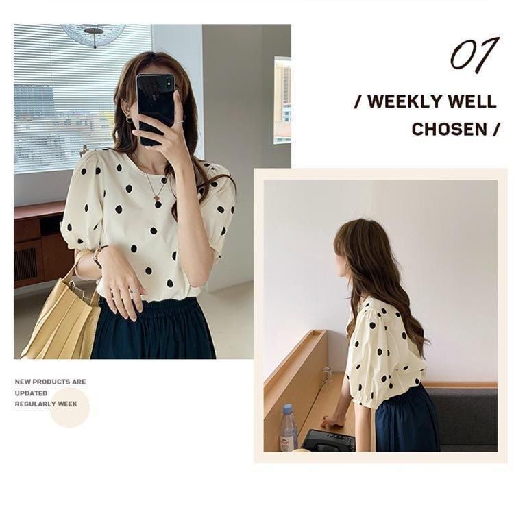 ブラウス レディース 春夏 おしゃれ 半袖 パフスリーブ ドット柄 シフォンブラウス 韓国chic シャツ Tシャツトップス 可愛い 着痩せ 新作 ブラウス レディース 春夏 おしゃれ 半袖 パフスリーブ ドット柄