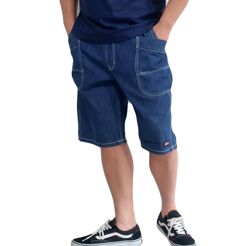 M_DENIM メンズ ディッキーズ Dickies パンツ オーバーポケット付き ハーフパンツ ブランド M L XL パンツ カーゴパンツ 短パン ひざ下 太め ゆったり 春 夏 秋 7分丈 イージーパンツ ウエストゴム 無地 スポーツ 定番 ミリタリー