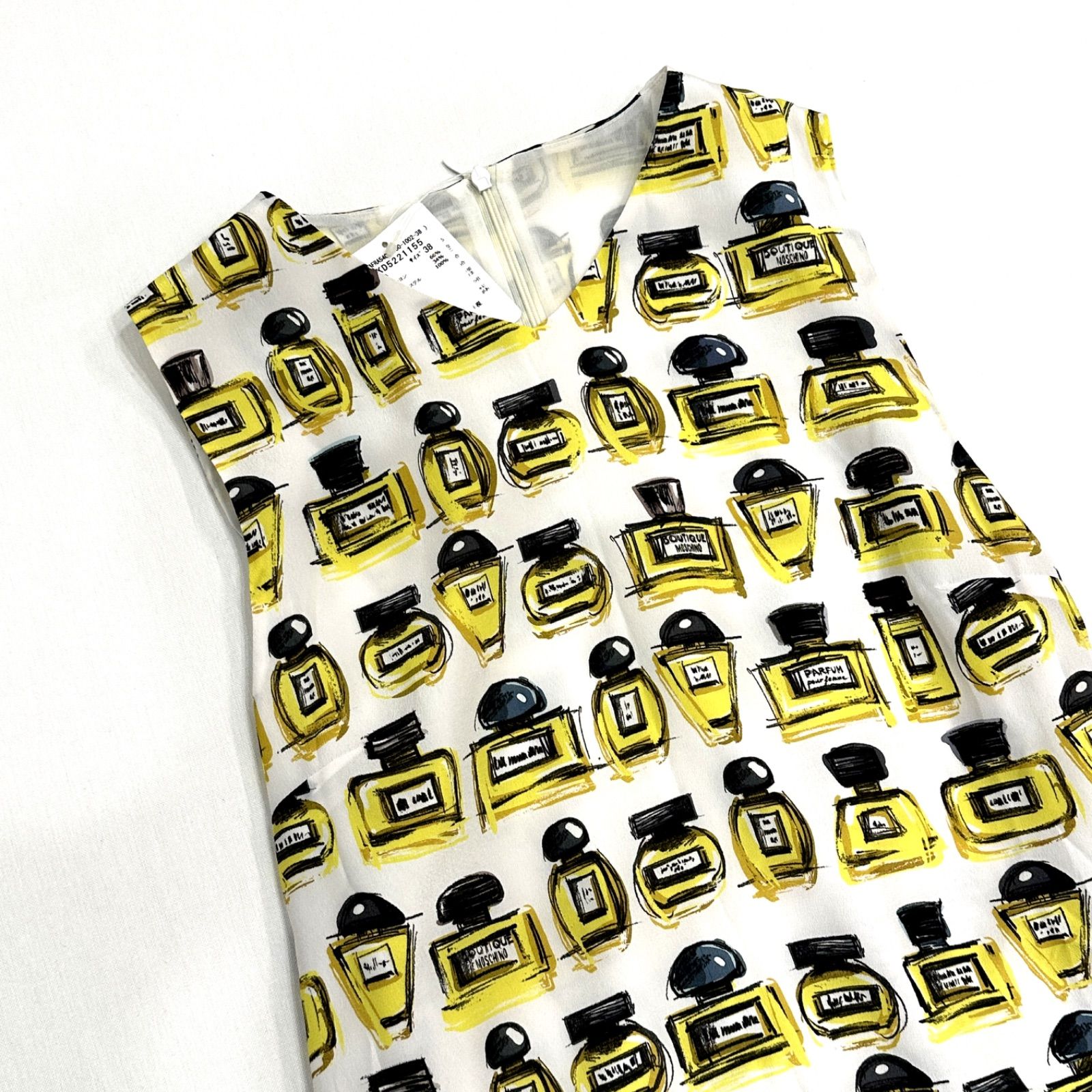 新品タグ付き 絹 MOSCHINO 香水柄 シルク パフューム ワンピース