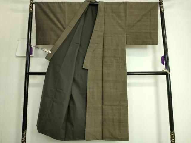 平和屋本店□極上 男性 紬 アンサンブル 長羽織 着物・海松茶色 羽織  