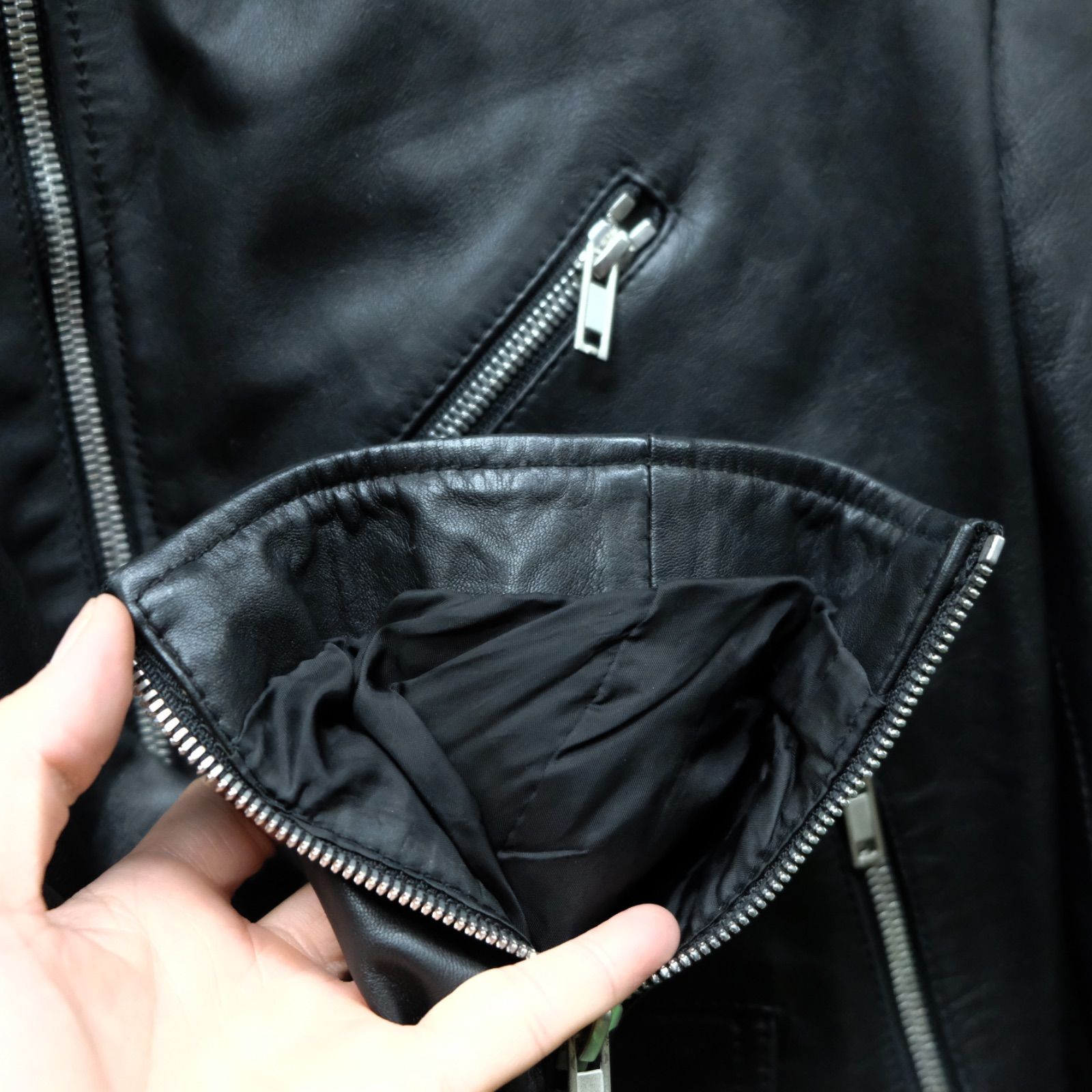【マカフィー 】トゥモローランド/ダブルライダース/羊革/黒 別注】DENIM×TOMORROWLAND ラムレザーダブル