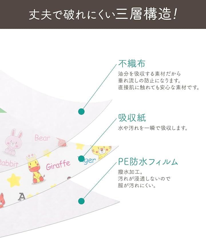  Acid 食事エプロン 子供 ベビー 使い捨て よだれかけ 2柄 入り エプロン キッズファッション小物