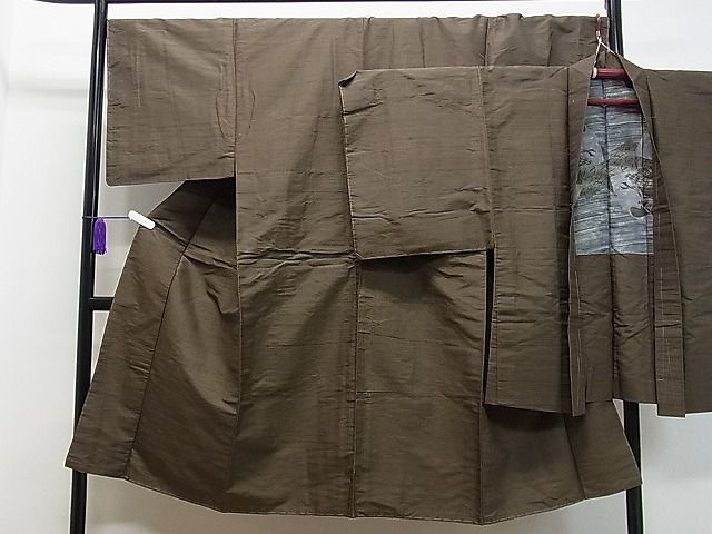 平和屋1男性　紬　アンサンブル　肥後煤竹色　逸品　CAAE7918gh
