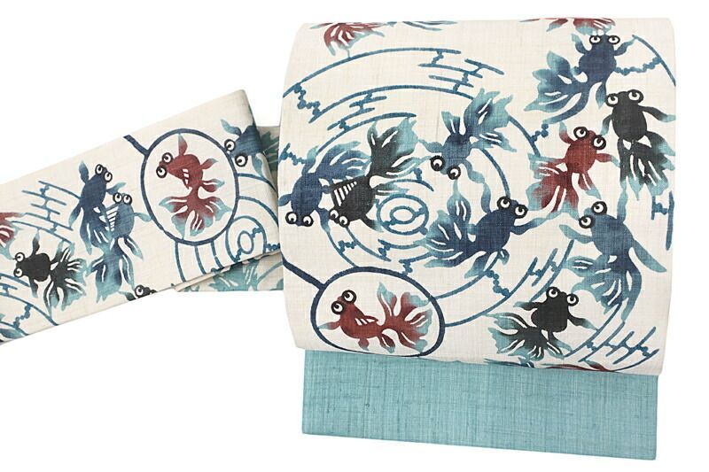 栗山吉三郎 名古屋帯 栗山紅型 夏物 和染紅型 紅型染 藍型 麻 白