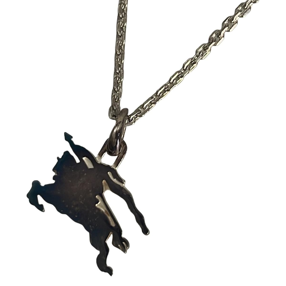 Burberry Black Label バーバリーブラックレーベル ネックレス - シルバー×ネイビー ロゴモチーフ