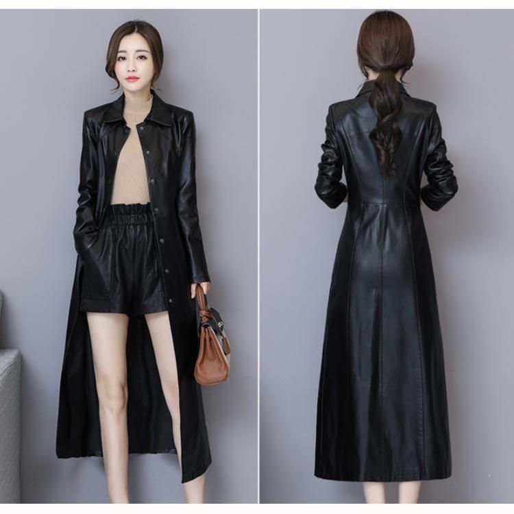 ワンサイズ上にオススメ！トレンチコート レディース ロング丈 レザー