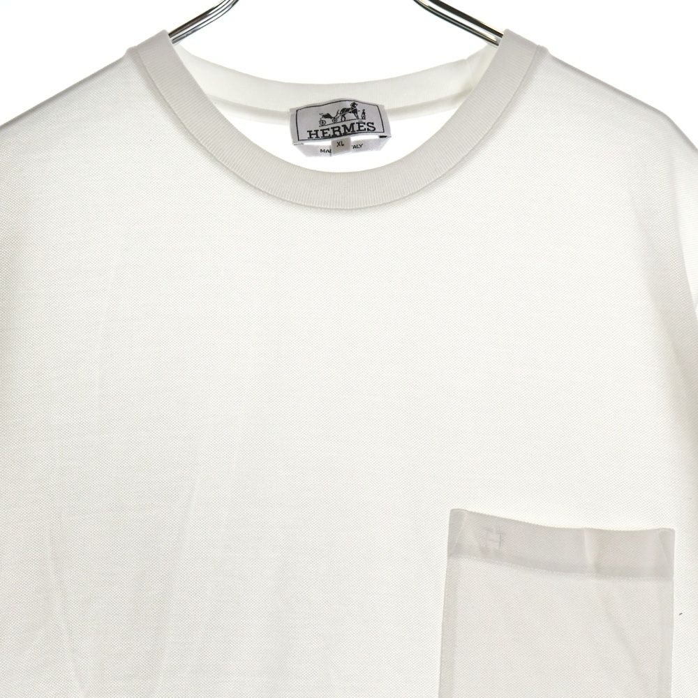 HERMES (エルメス) H刺繍 ポケット Tシャツ コットン ホワイト