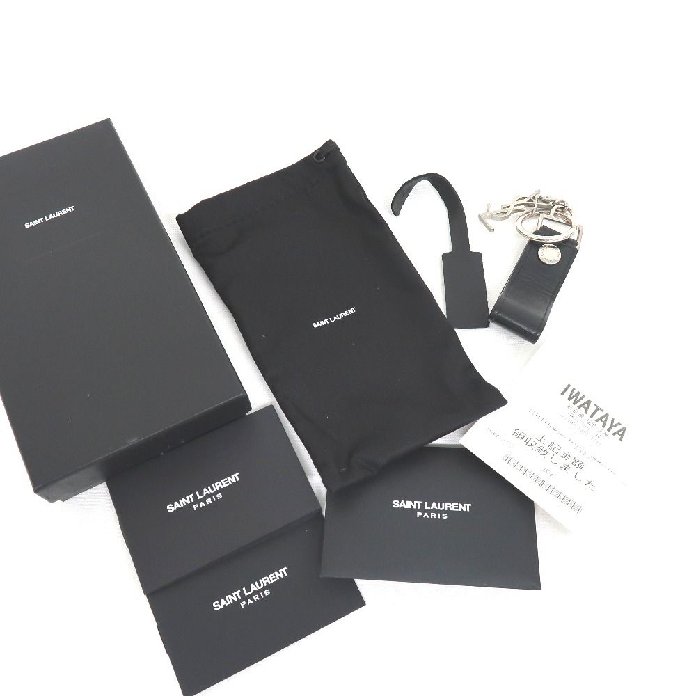 SAINT LAURENT キーホルダー ブラック Saint Laurent ブラックレザーキーホルダー