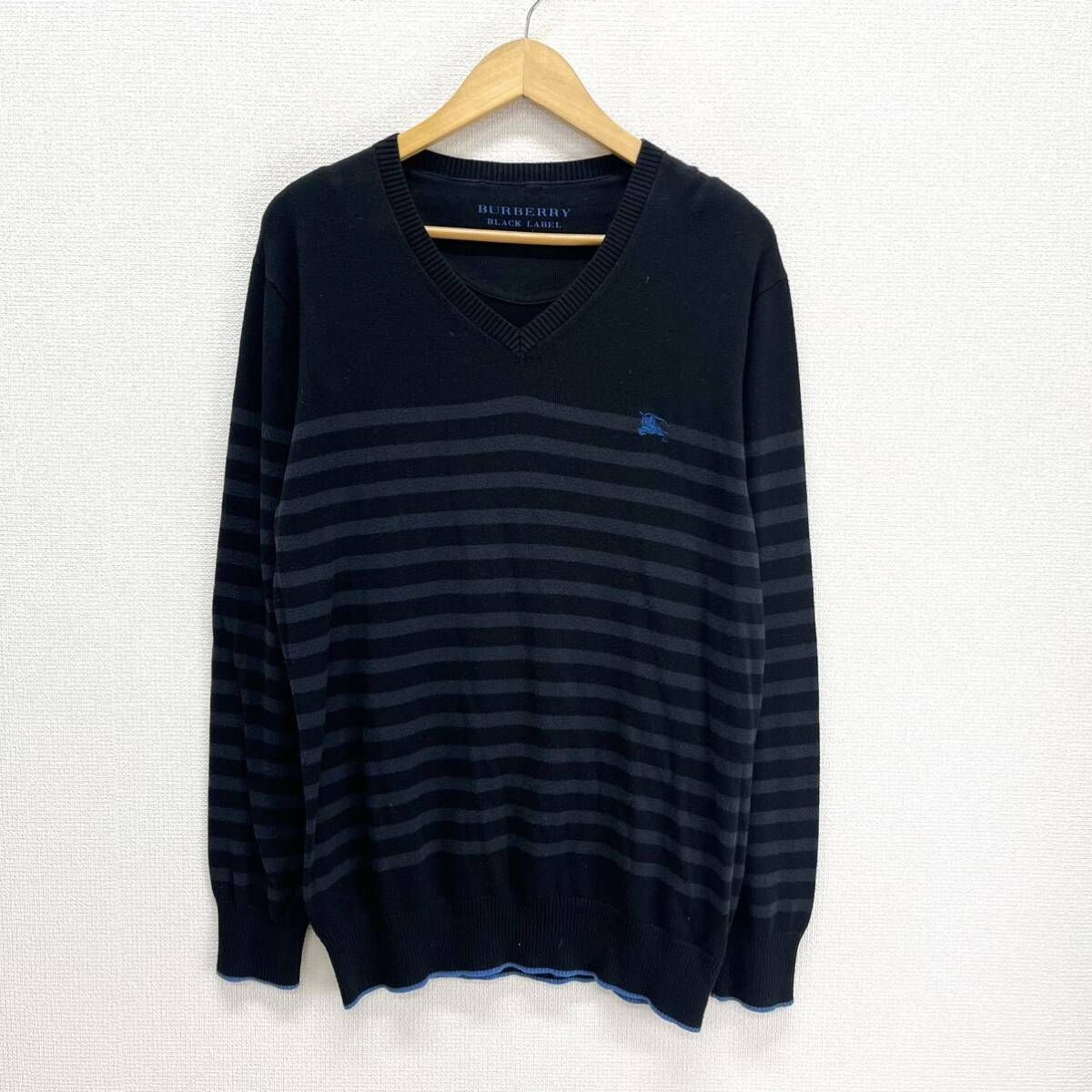 BURBERRY BLACK LABEL バーバリーブラックレーベル D1N01-700-09 Vネック ニット セーター ボーダー コットン 三陽商会 3 10119458