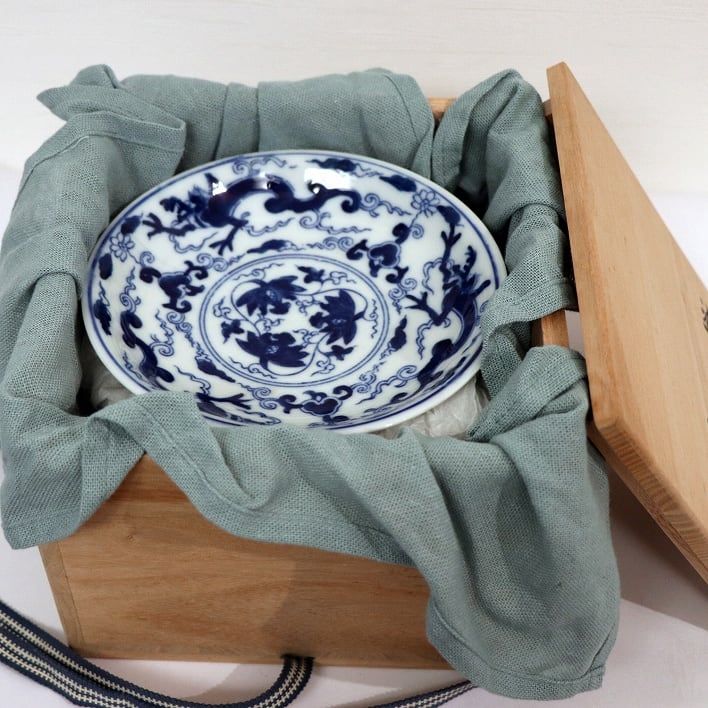 明治期・古伊万里焼・染付・龍紋皿・5枚組・No.190518-050・梱包サイズ