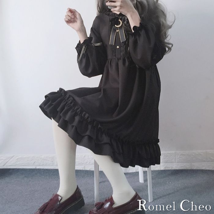 通販サイト一覧 ゴシック RomelCheo ロリータ フリル ワンピース ゴスロリ ワンピース