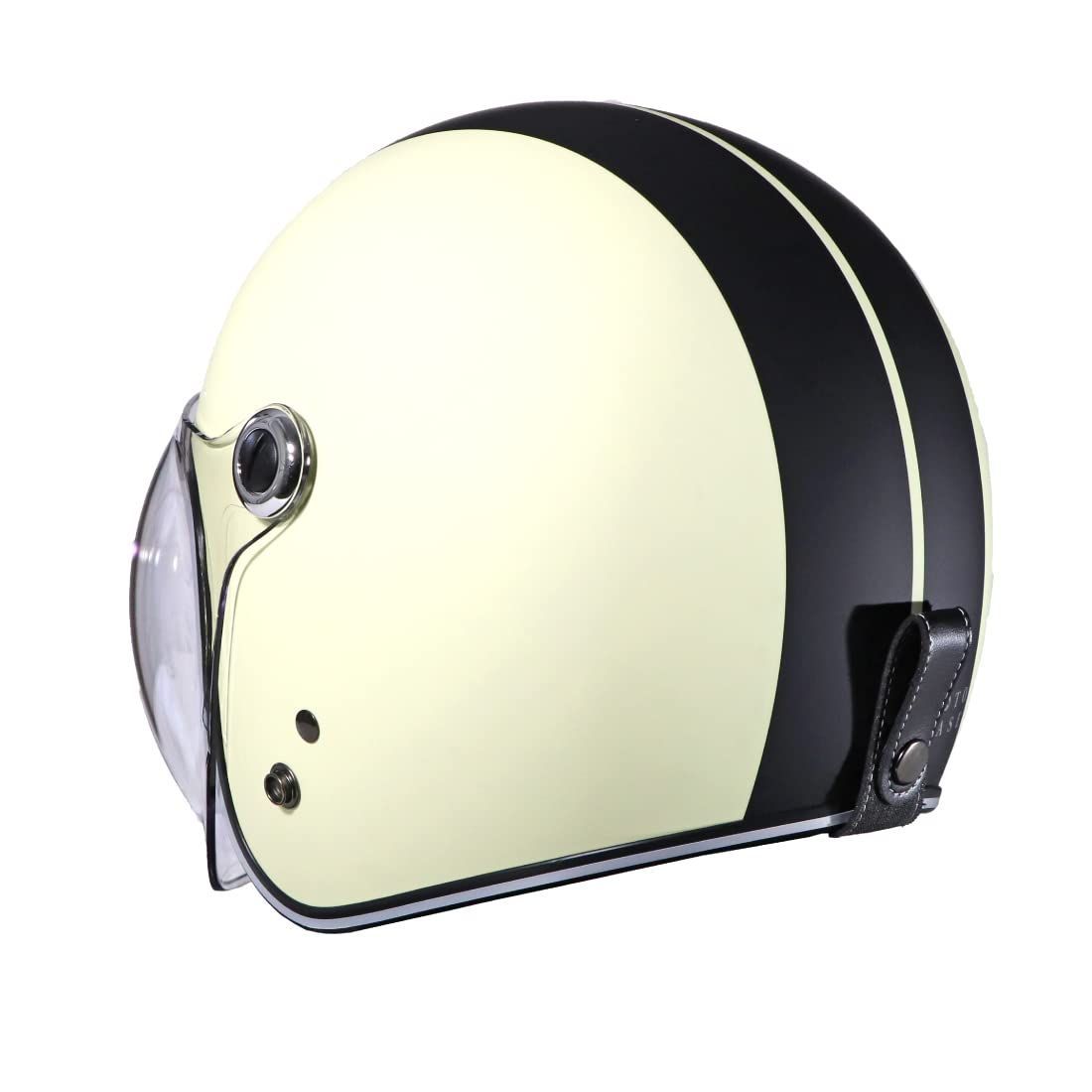 在庫セール モトベース MOTO BASE SG PSC規格 バイク用 シールド付 ヴィンテージ タイプ ジェットヘルメット ストライプカラー ｜MBHL-VJ01S｜マットアイボリー|ブラックST|フリー 57～60ｃｍ未満