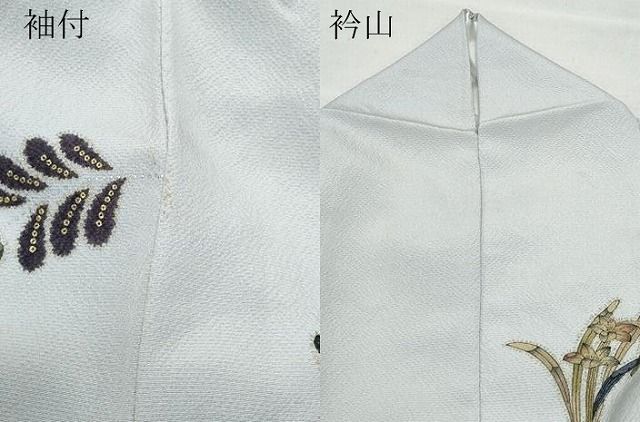 訪問着 美しい辻が花 螺鈿 蝶々 金銀彩 KK-2129 銀座【B-3225】（広め）吉乃一廉作 訪問着 黒色×御召茶色 辻が花