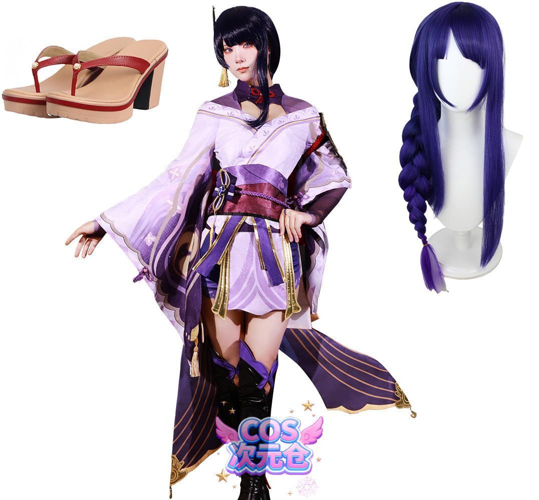 雷電将軍 ウィッグ 靴 COSPLEE 原神 cosplay 甘雨 申鶴 行秋 刻晴 空 リネ アルレッキーノ 鍾離 閑雲 ウイッグ-靴付き コスチューム 変装 コスプレ衣装 仮装