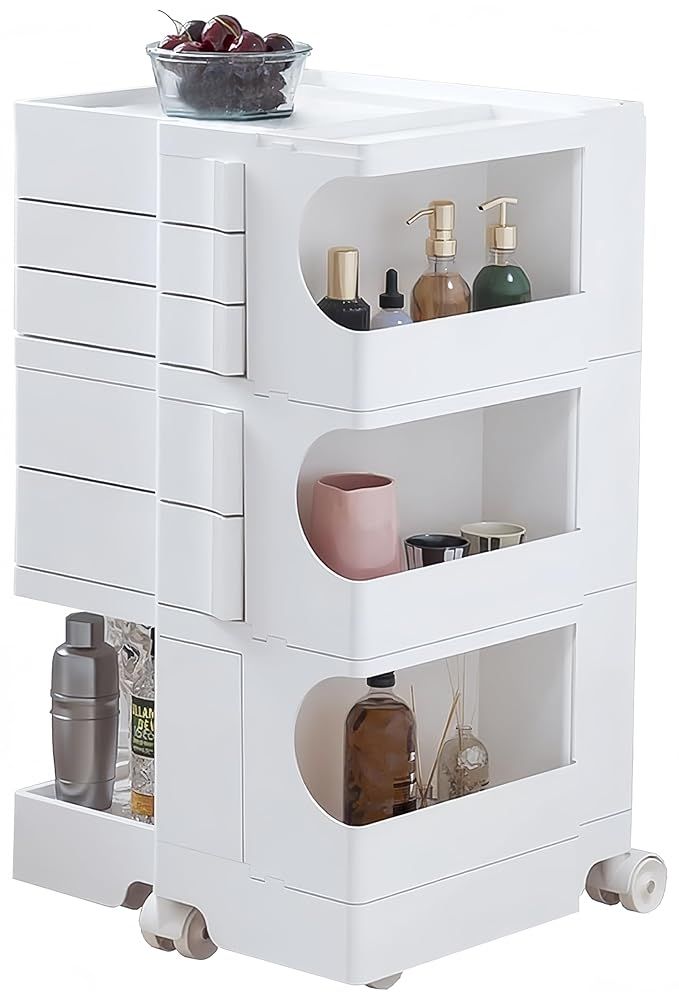 訳あり 品 展示品に付きお買い得価格 TUIYIDUO 回転式収納ワゴン 360°回転トロリー 3段トレイ キャスター付き ホワイト