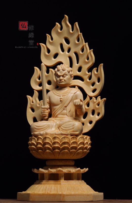 【修縁堂】最高級 木彫り 仏像 不動明王座像 一刀彫 天然木檜材 彫刻 仏教工芸 修縁堂】木彫り 仏像 不動明王座像 彫刻 一刀彫 天然木檜材 仏教工芸品