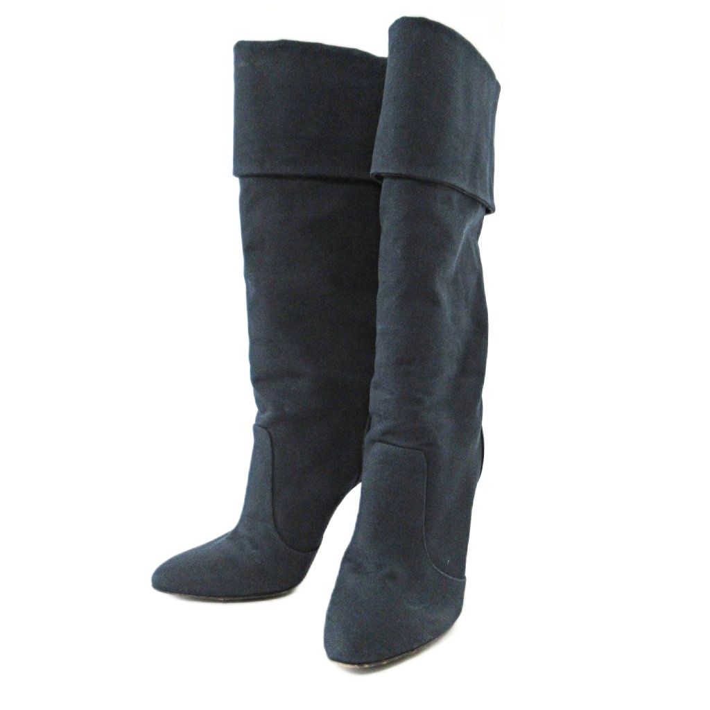 バルマン BALMAIN ×ジュゼッペザノッティ GIUSEPPEZANOTTI ロングブーツ ピンヒール キャンバス 36 23cm ネイビー 紺 1021 IBO81