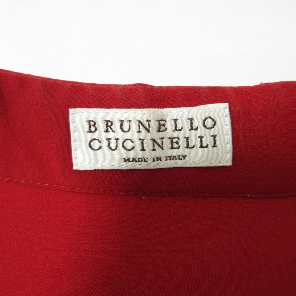 BRUNELLO CUCINELLI ブルネロクチネリ シルク ストレッチ モニーレ リボン ノースリーブブラウス シャツ プルオーバー M レッド レディース 古着 中古 BRUNELLO CUCINELLI - BRUNELLO CUCINELLI ブルネロクチネリ