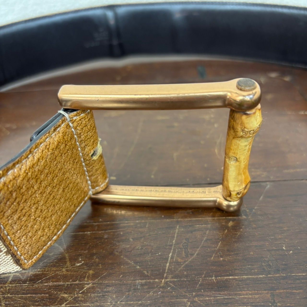 945 【ヴィンテージ】GUCCI ベルト GG柄 ユニークバックル ジャンク