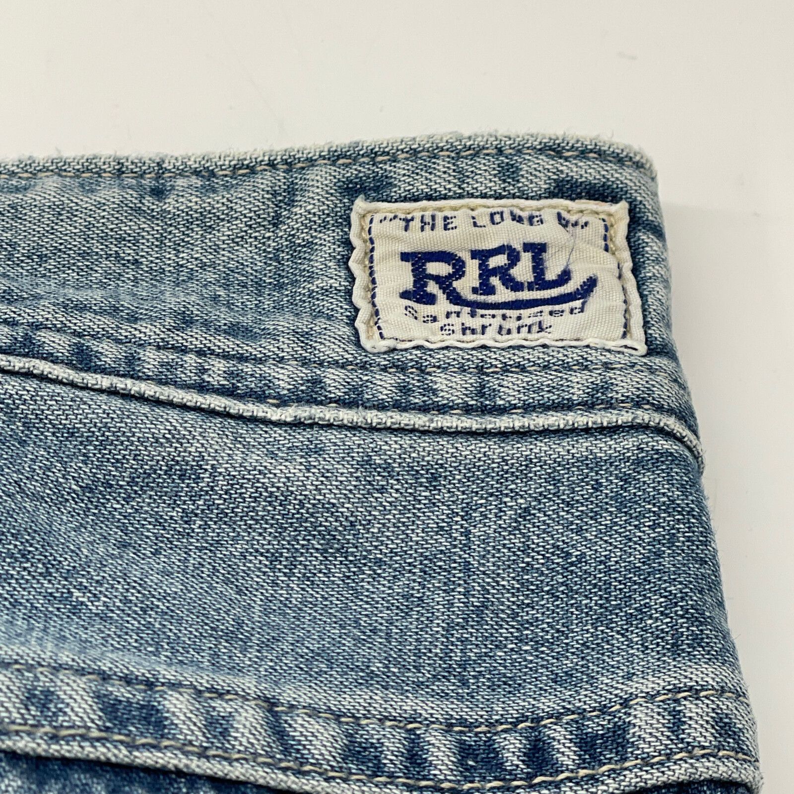 RRL ダメージ加工 ブルーデニム Ralph Lauren RRL ダメージ ストレートジーンズ | ブルー