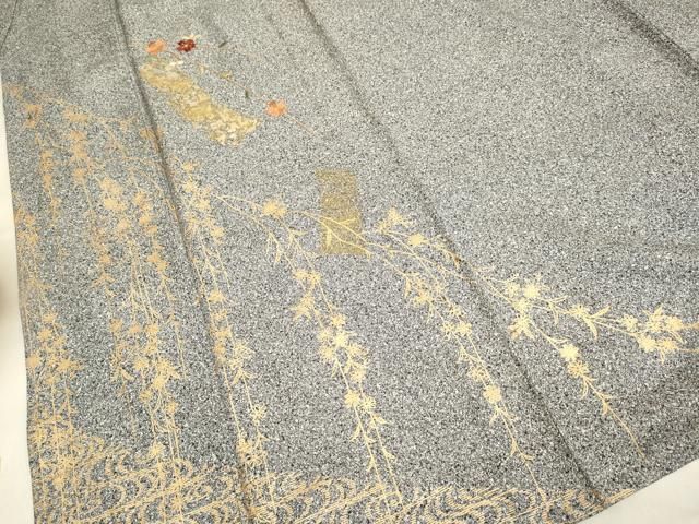 平和屋着物▽訪問着 単衣 刺繍 短冊枝垂れ桜文 たたき染め 金彩 正絹