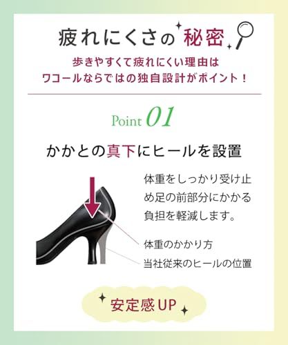 サクセスウォーク ワコールパンプス 歩きやすい 疲れにくい 牛革 就活 5 cmヒール 黒 美楽るパッド WFN 050 レディース BL 25.0 cm 3 E