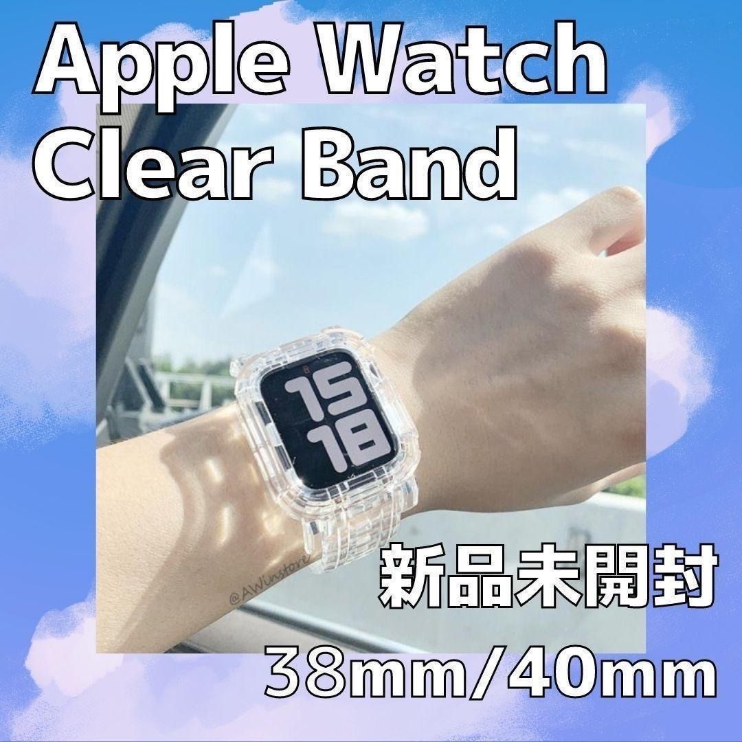 クリアバンド 38mm 40mm AppleWatch 透明 韓国 - ラバーベルト