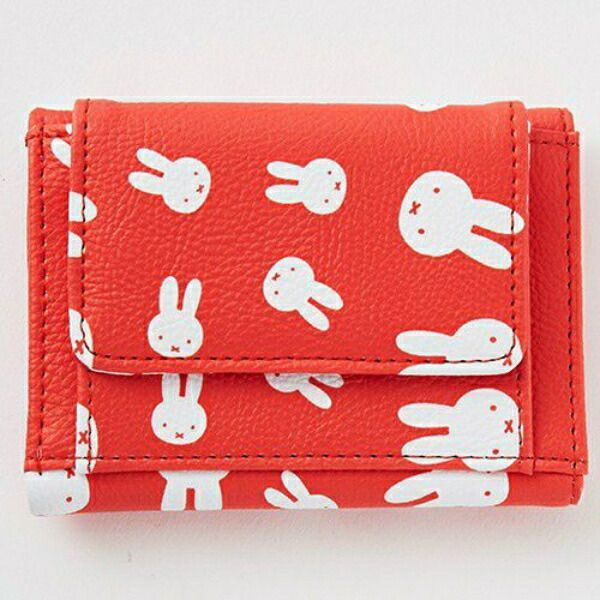 Miffy Miffy 페이스 풀 패턴 3단 접이식 지갑 (패스 케이스 포함) (레드) 지갑
