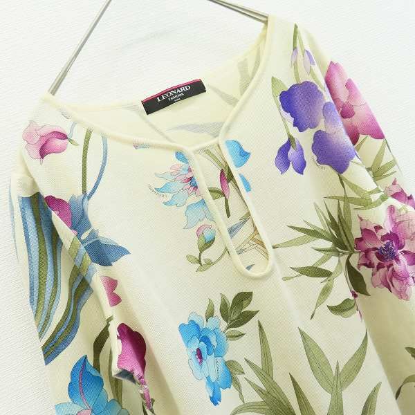 LEONARDSPORTS 花柄 七分袖 ワンピース サイズ42 LEONARD - 極美品 レオナール LEONARD FASHION ワンピース 七分