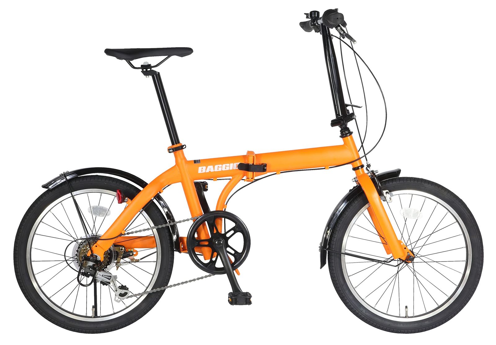 防災サイクル 20型 6段変速付 ノンパンク折畳み自転車 LEDハンドルライト ワイヤー錠付パンクしない防災自転車 空気入れ不要 防災資機材 マットオレンジ BAGGIO-TC