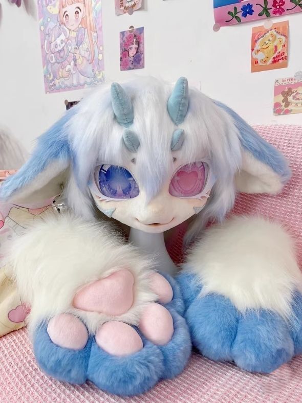 ファースーツ 着ぐるみセット NO.50 白 青 ケモノ ファースーツ 全頭ヘッド ぬいぐるみ コスプレ コスチューム kigurumi