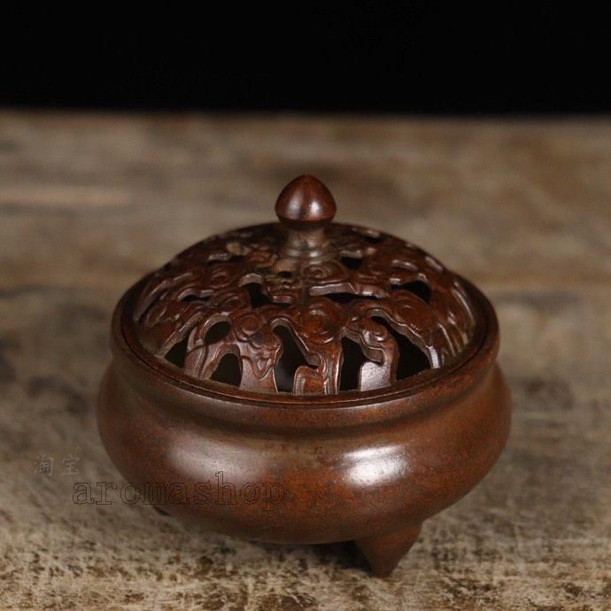 銅器 香炉 三足薫香炉 祥雲如意薫香炉 檀香炉 香具装 飾品 工芸