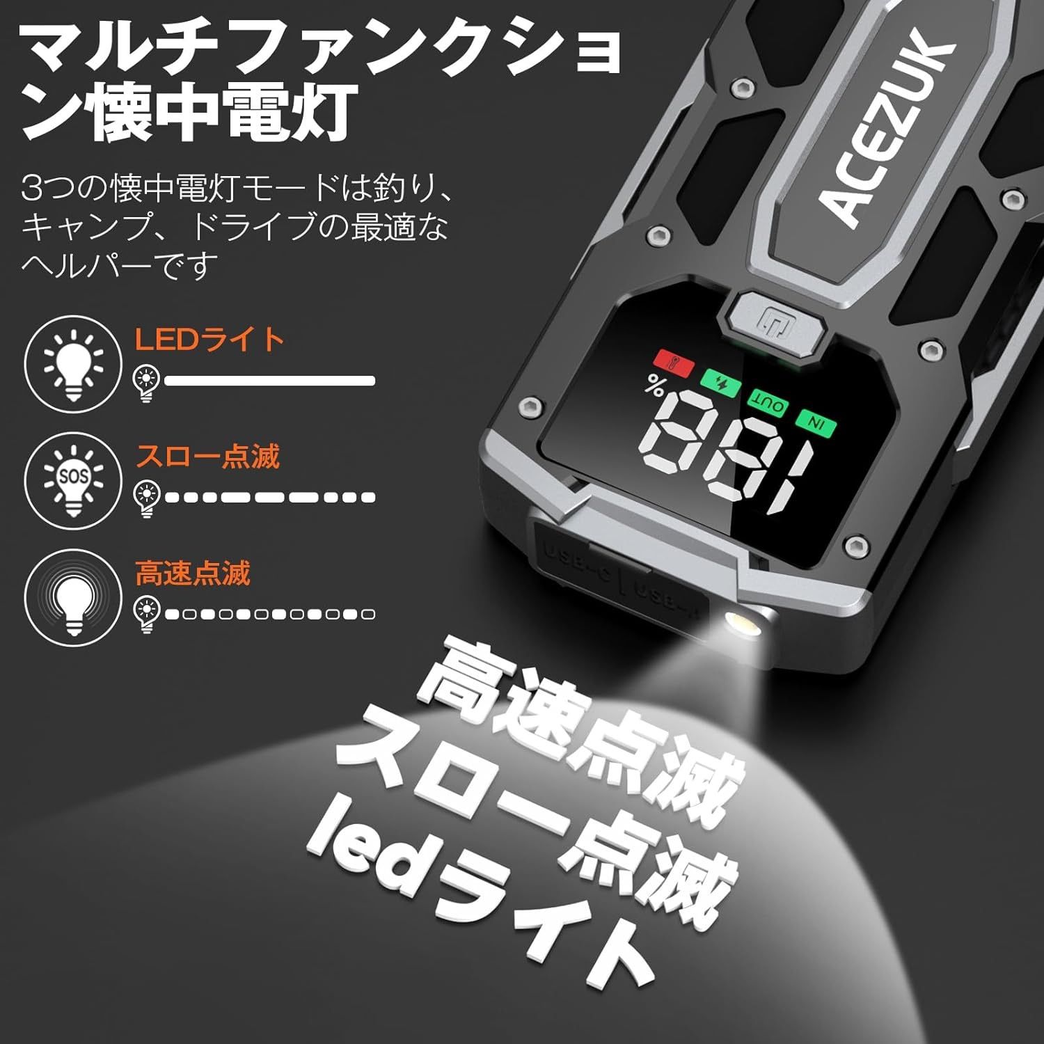 ACEZUK ACEZUK ジャンプスターター ディスプレイ付き2000A (最大7.0L 