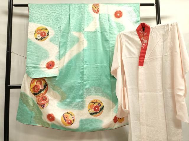 (6215)  ✿.*  長襦袢(正絹)  半衿付  絞りの絵羽柄 ✿.*・ 6215) ✿.* 長襦袢(正絹) 半衿付 絞りの絵羽柄 ✿.*・