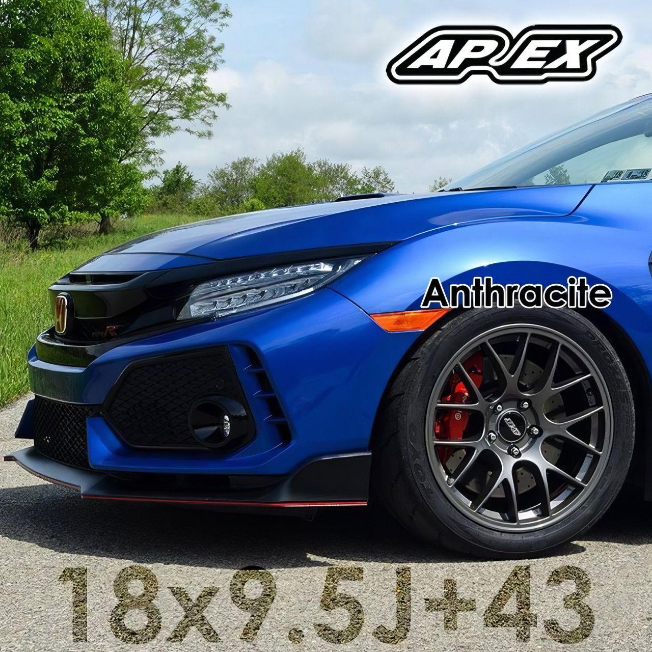 在庫処分 APEX EC-7 FRONT＆REAR 18inchx9.5J 43 5x120mm ハブリング付き HONDAシビックタイプR FK8|FL5 4本セットアンスラサイト