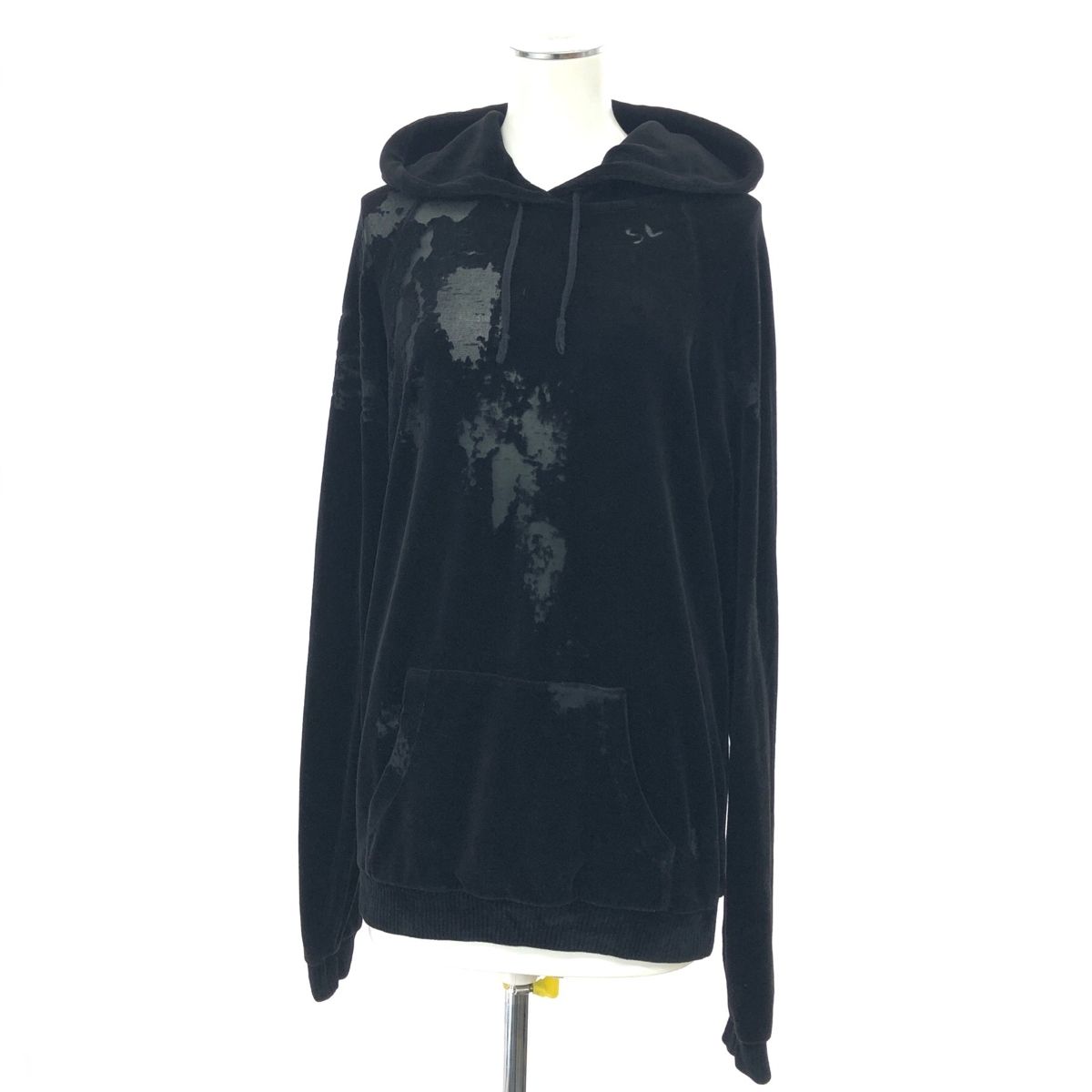 SAINT LAURENT PARIS サンローランパリ 18AW プルオーバーパーカー サイズ:M 525787 ブラック ベロア メンズ ダメージ加工　240001114853
